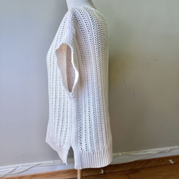 Frye Women’s Chunky Cable Knit Pullover Sweater Cap Sleeve Cream White Sz M EUC - Picture 3 of 12